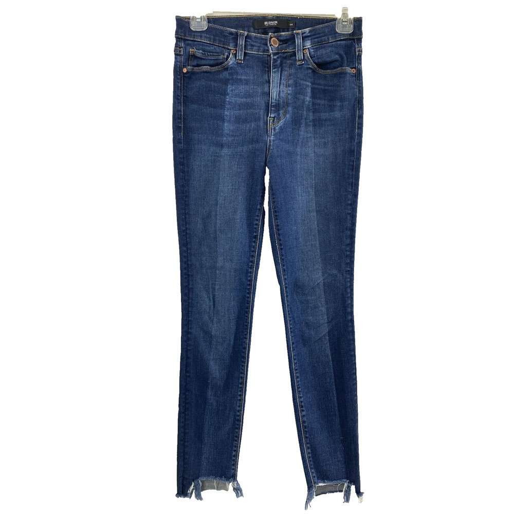Hudson Jeans Womens 26 Barbara Super Skinny Stretch Raw Hem Distress Holes